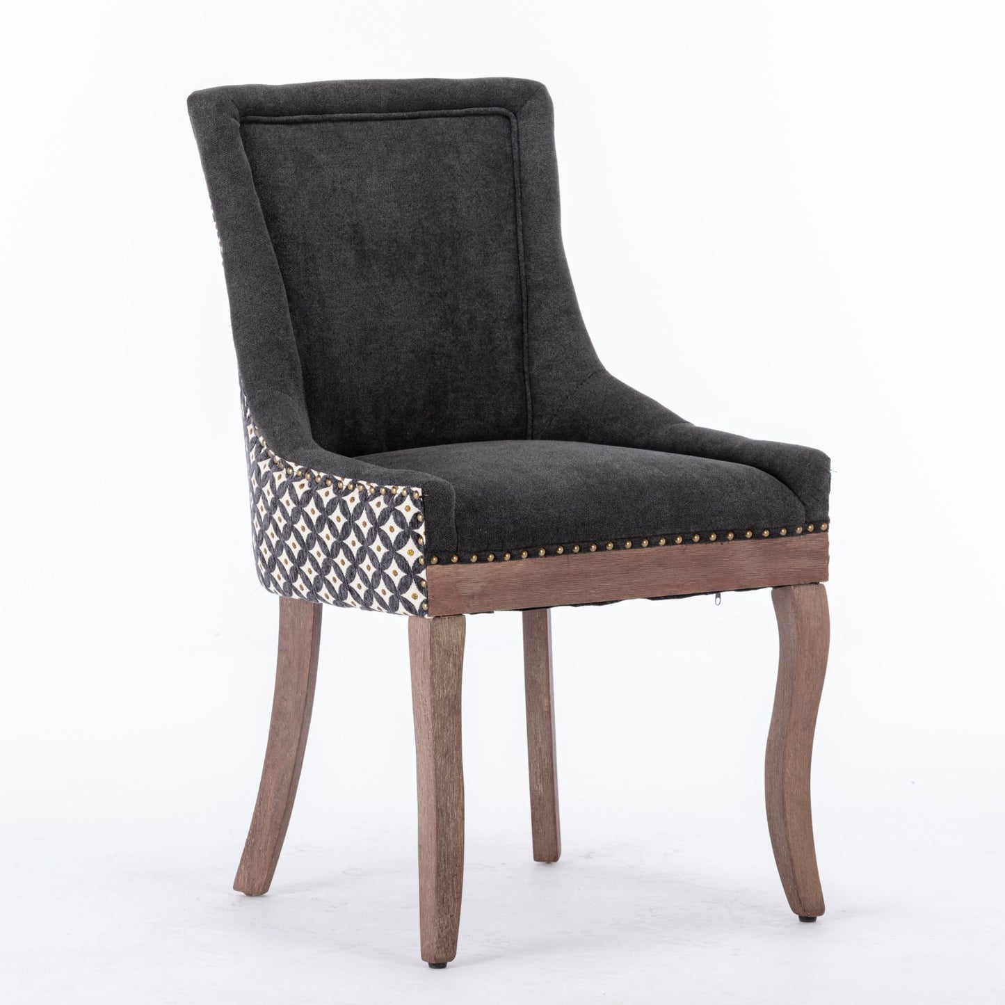 Ultra Side Dining Chair, Thickened fabric chairs with neutrally toned solid wood legs, Bronze nail head, Set of 2, Blue