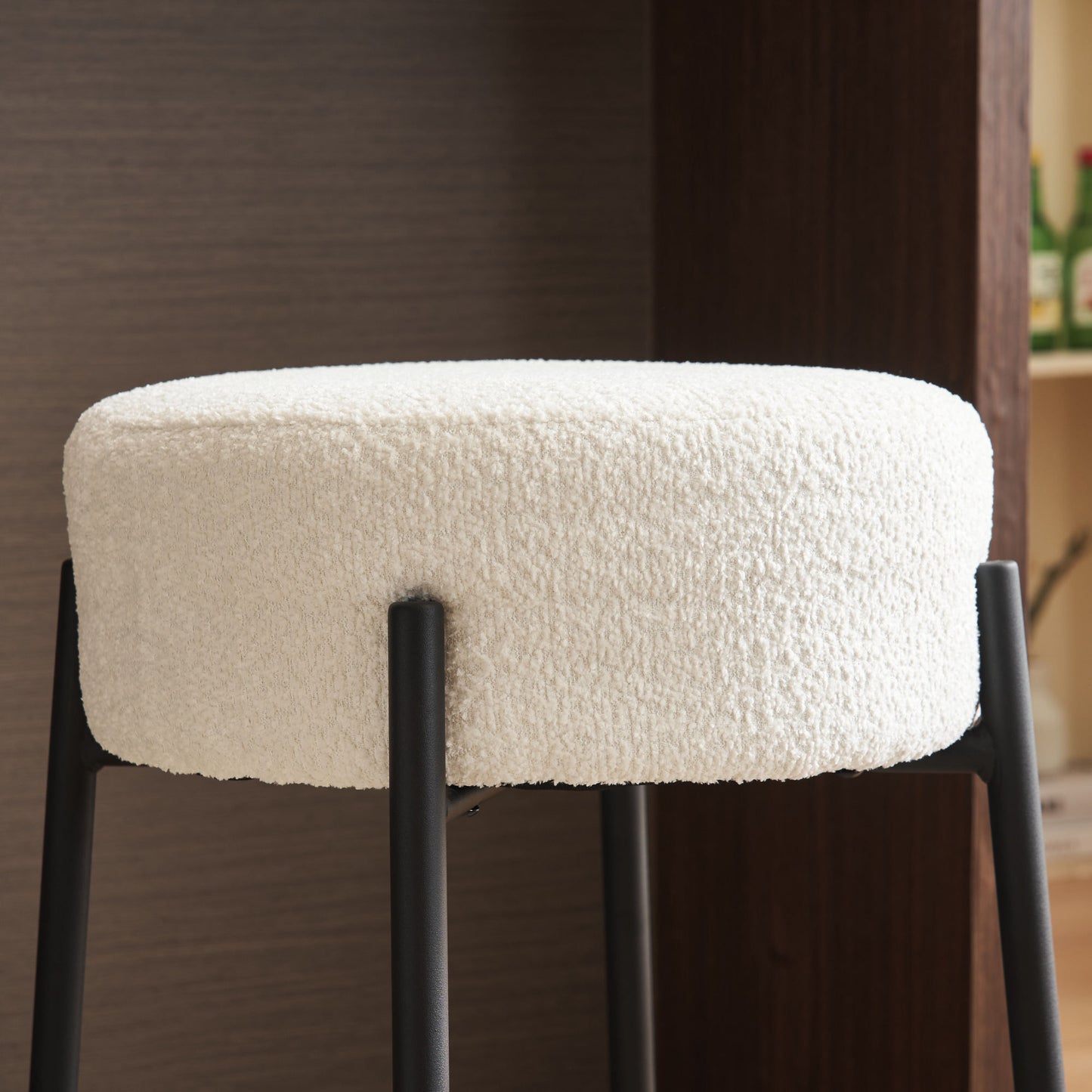 Set of 2 24 Inch Tall Round Upholstered Bar Stools for Kitchen and Coffee Shops Contemporary Design