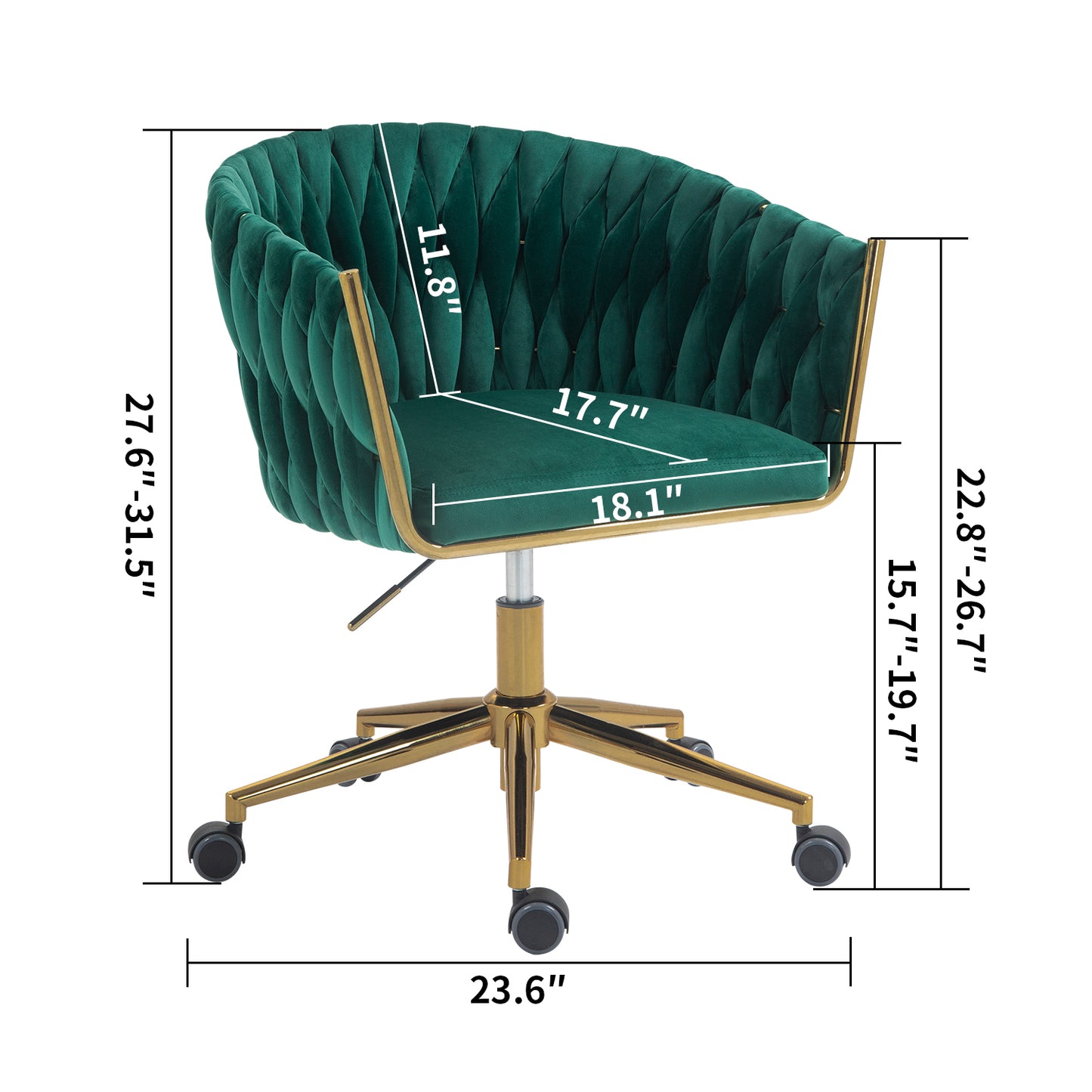 Hand-Woven Modern Design Office Chair with Wheels Height Adjustable 360 degree Swivel for Bedroom Living Room Green