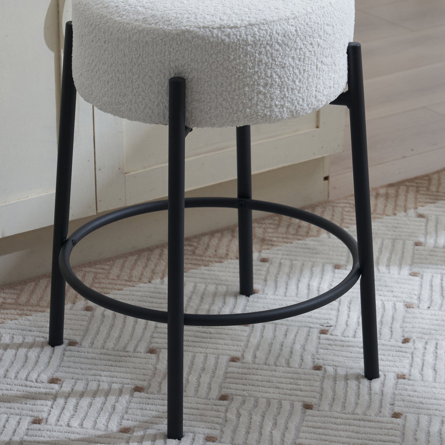 Set of 2 24 Inch Tall Round Upholstered Bar Stools for Kitchen and Coffee Shops Contemporary Design