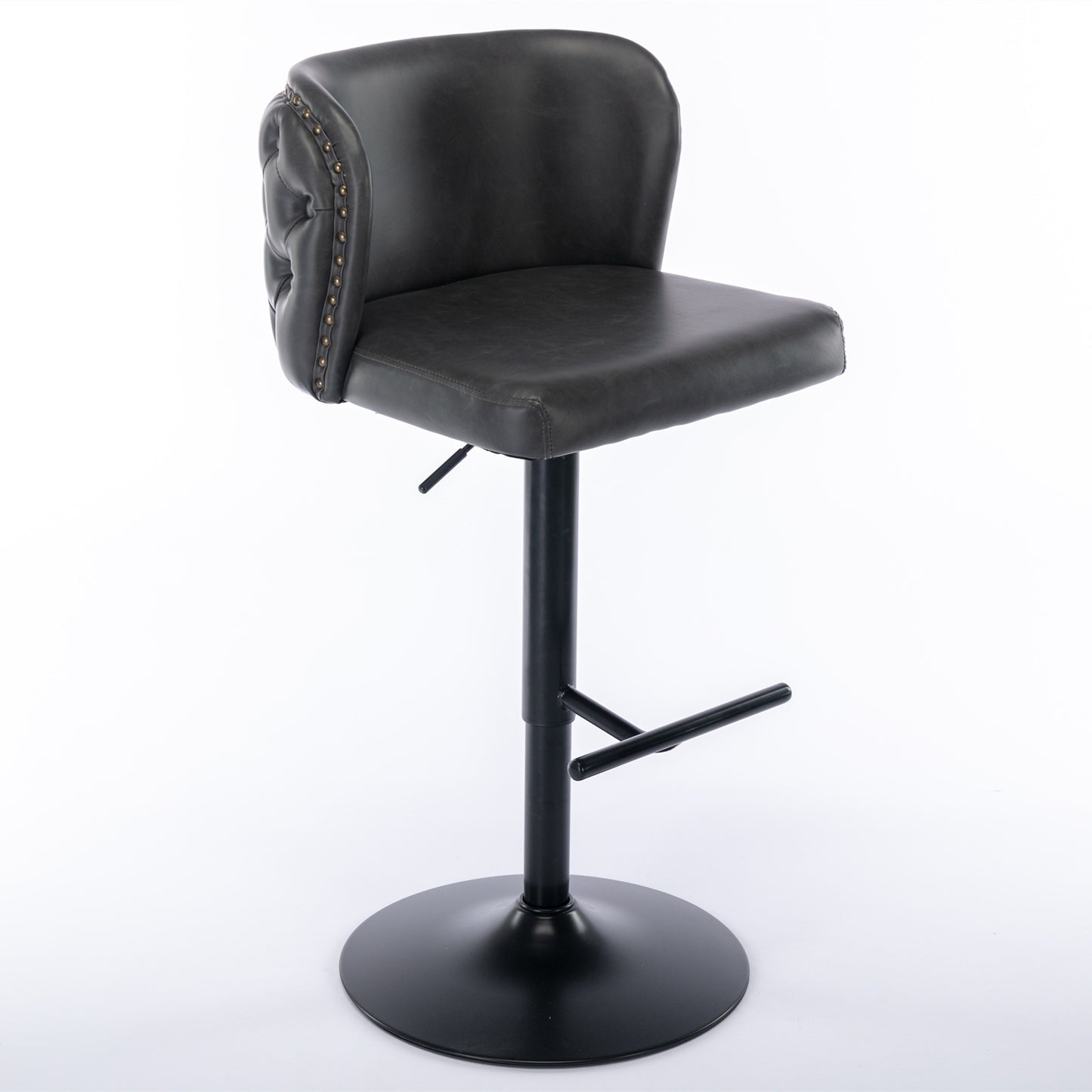 A&A Furniture,Swivel Barstools Adjusatble Seat Height, Modern PU Upholstered Bar Stools with the whole Back Tufted, for Home Pub and Kitchen Island(Dark Gray, Set of 2)