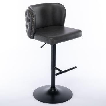 A&A Furniture,Swivel Barstools Adjusatble Seat Height, Modern PU Upholstered Bar Stools with the whole Back Tufted, for Home Pub and Kitchen Island(Dark Gray, Set of 2)