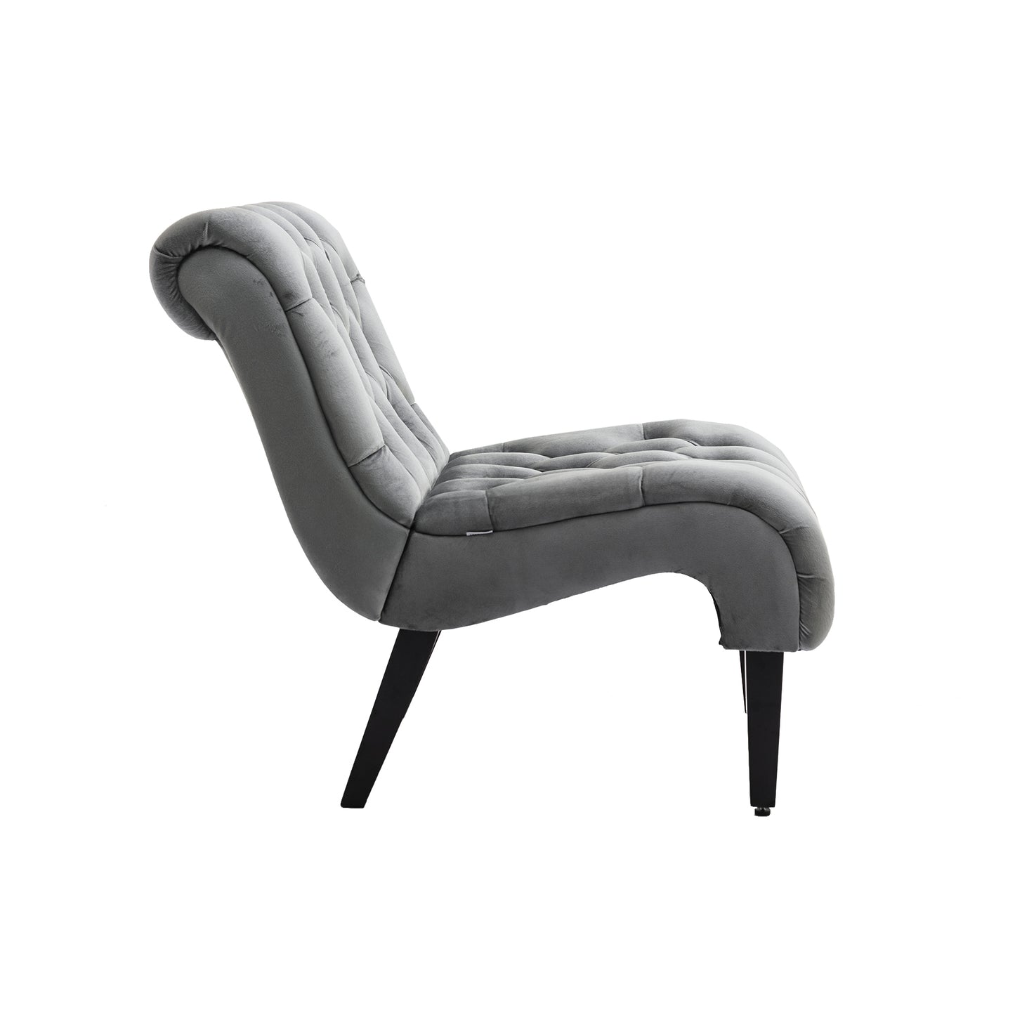 Modern Velvet Armless Accent Chair Upholstered Fabric Comfortable Leisure Chair with Wooden Legs for Living Room Bedroom Office Silver