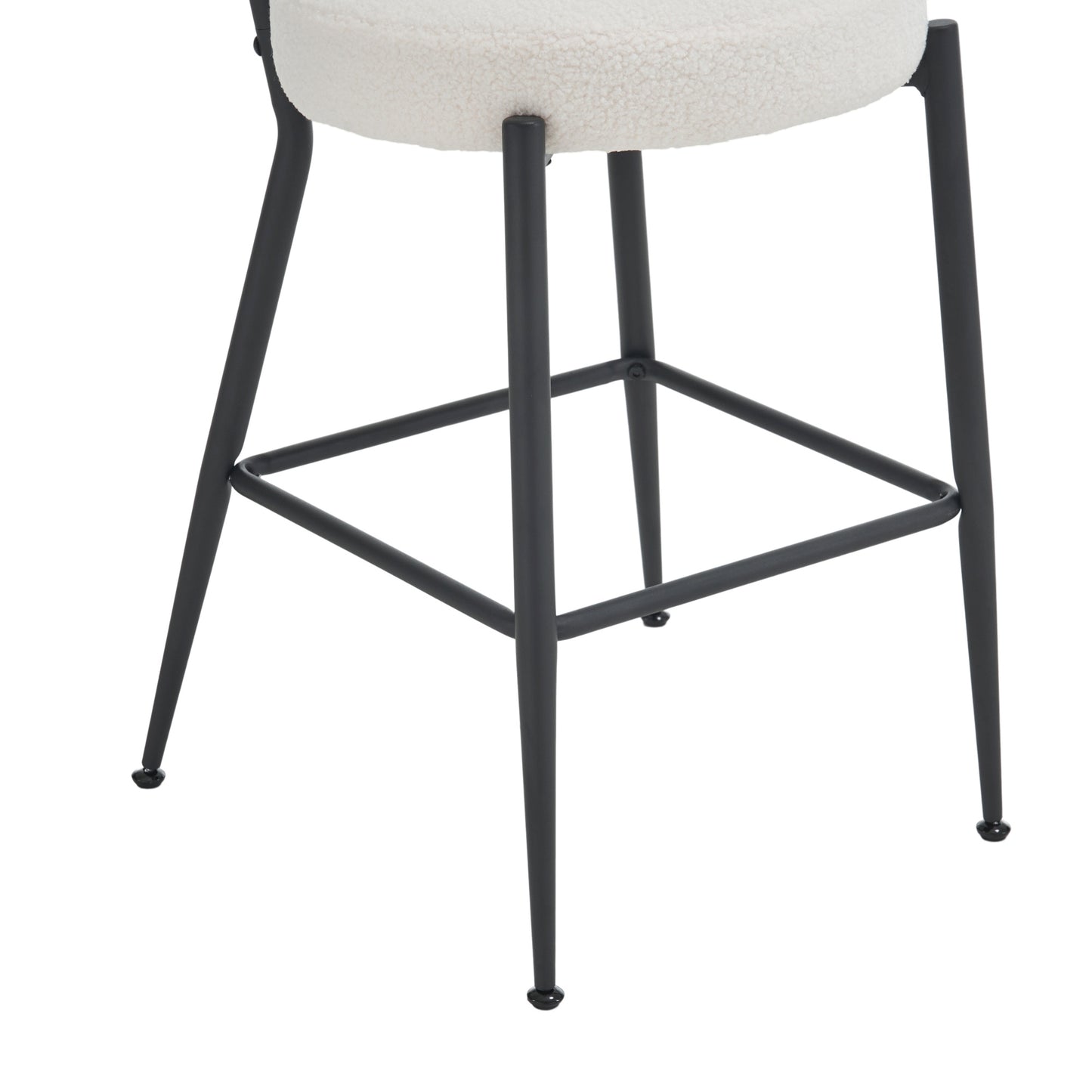 Beige Modern Teddy Fabric Bar Stools Set of 2 Stylish Metal Base High Seating for Kitchen Dining Living Room