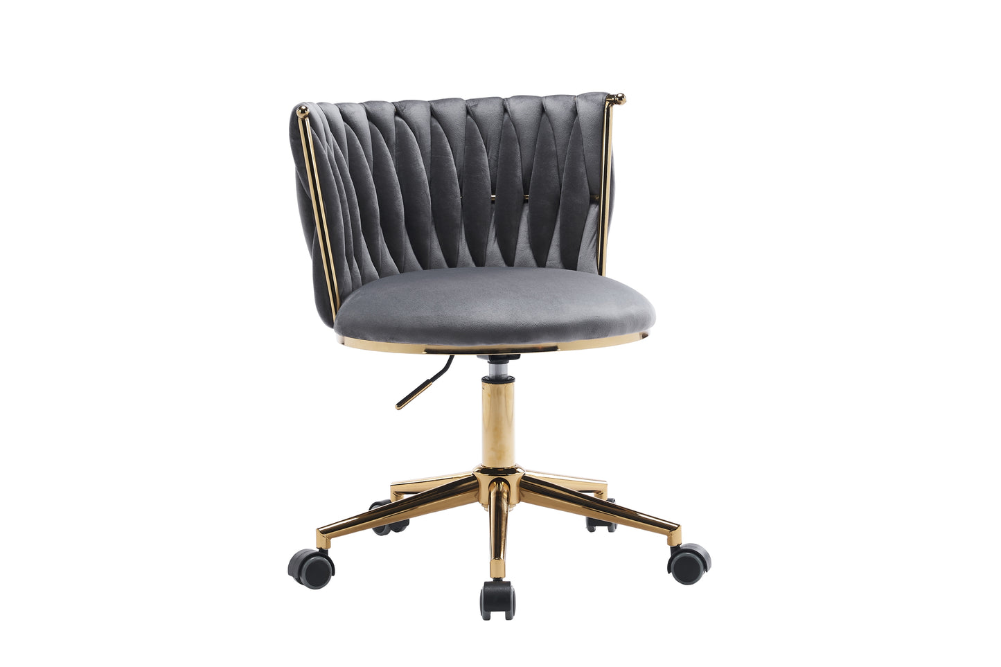 Ergonomic Dark Grey Upholstered Office Desk Chair with Adjustable Swivel Wheels for Home and Study