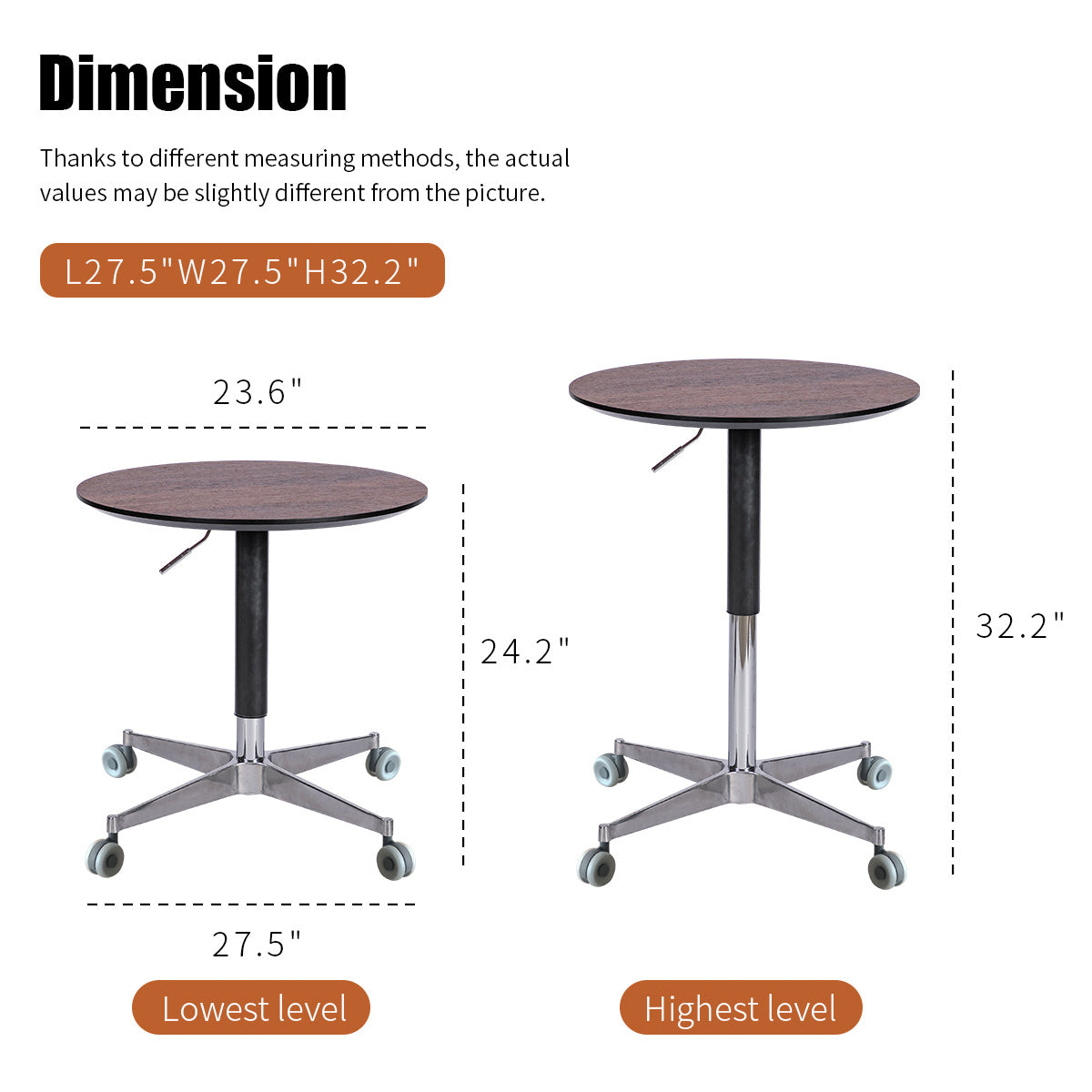 Movable Adjustable Coffee Table 360 Swivel Counter Bar Height Aluminum Star Base Movable for End Table Dining Room Home Kitchen Table