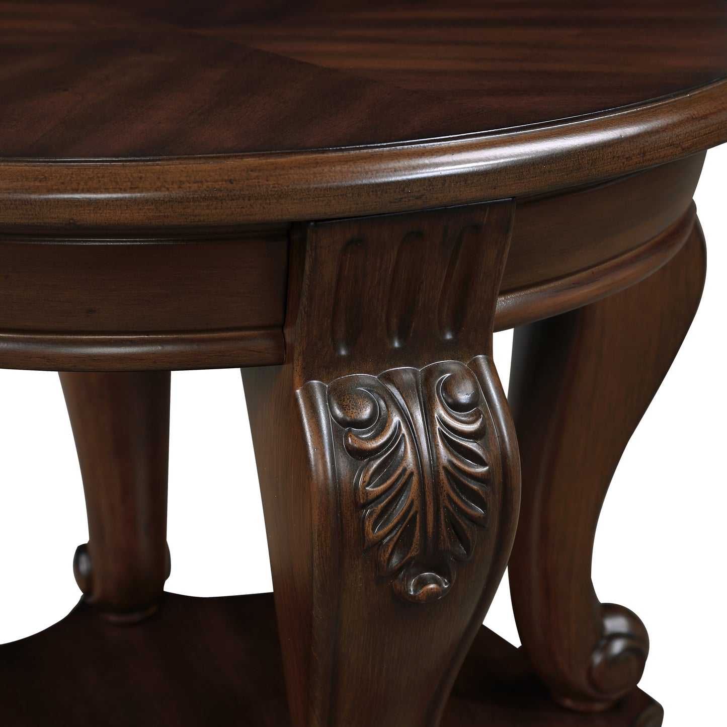 22'' Retro Round End Table,Solid Wood Sofa Side Table with Shelf,Living Room Corner Table Easy Assemble,Cherry