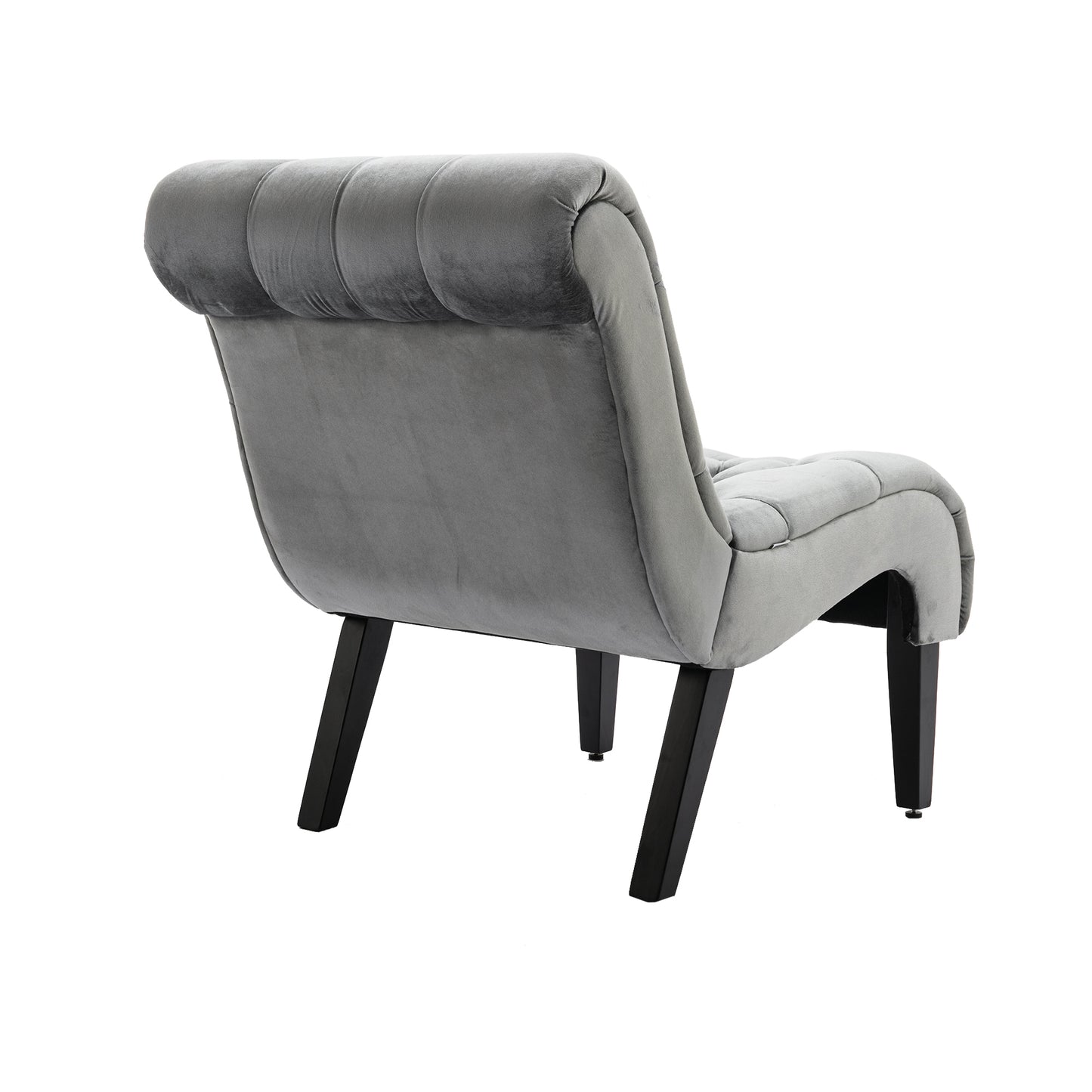 Modern Velvet Armless Accent Chair Upholstered Fabric Comfortable Leisure Chair with Wooden Legs for Living Room Bedroom Office Silver