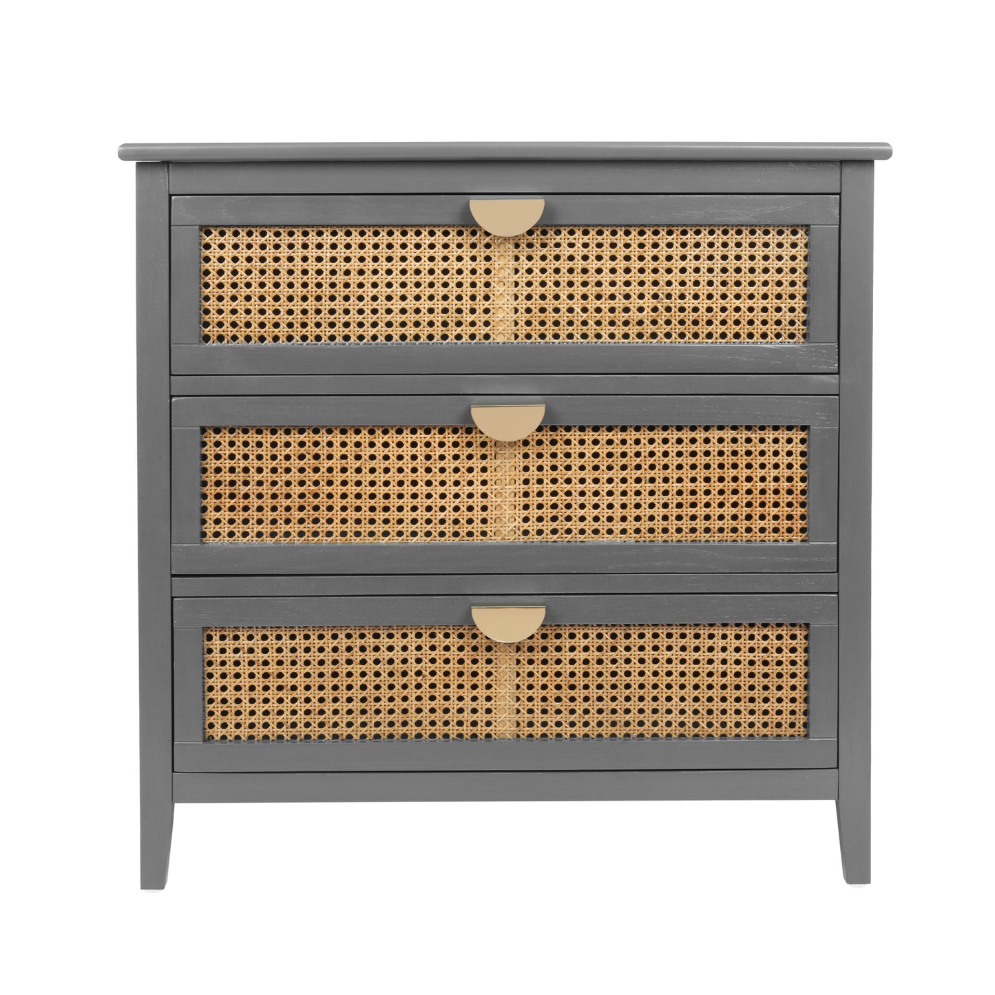 3 Drawer Cabinet with Natural Rattan - Stylish Wooden Storage Unit for Bedroom, Living Room, and Study Furniture