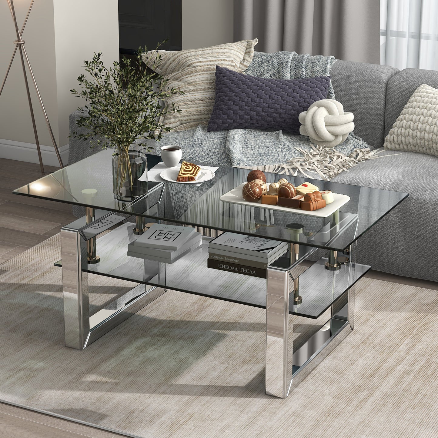 Transparent Tempered Glass Coffee Table 39.4 Inch Modern Design Living Room Furniture Stylish and Durable