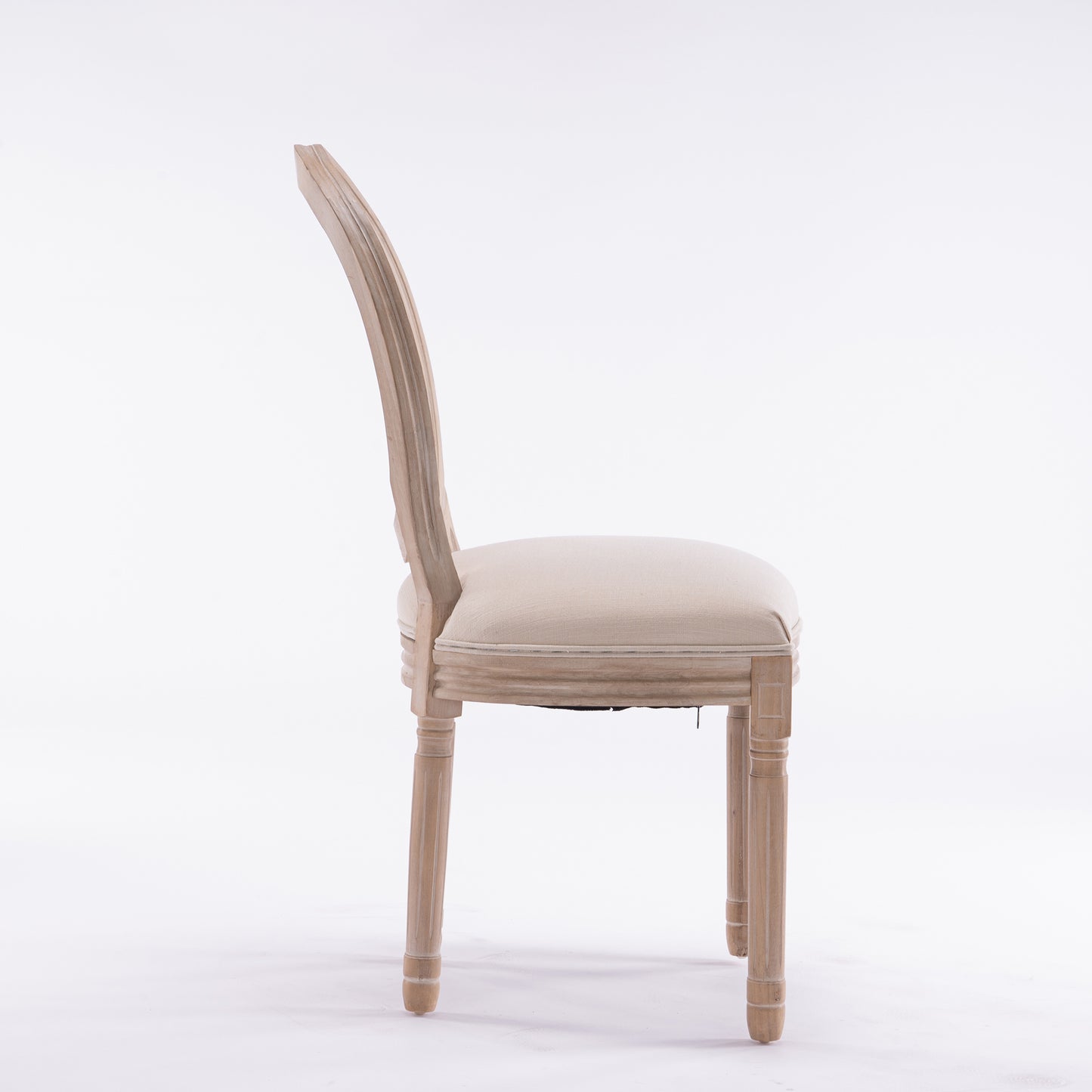 French Style Solid Wood Frame  Linen Fabric Rattan Back Dining Chair,Set of 2,Cream