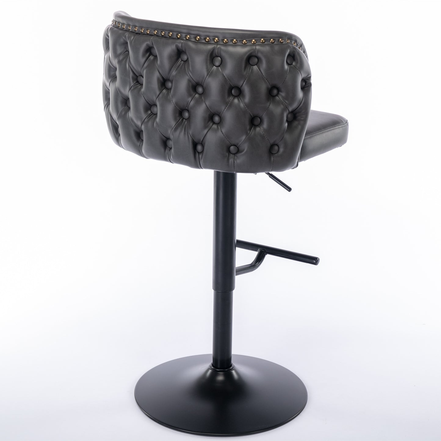 A&A Furniture,Swivel Barstools Adjusatble Seat Height, Modern PU Upholstered Bar Stools with the whole Back Tufted, for Home Pub and Kitchen Island(Dark Gray, Set of 2)