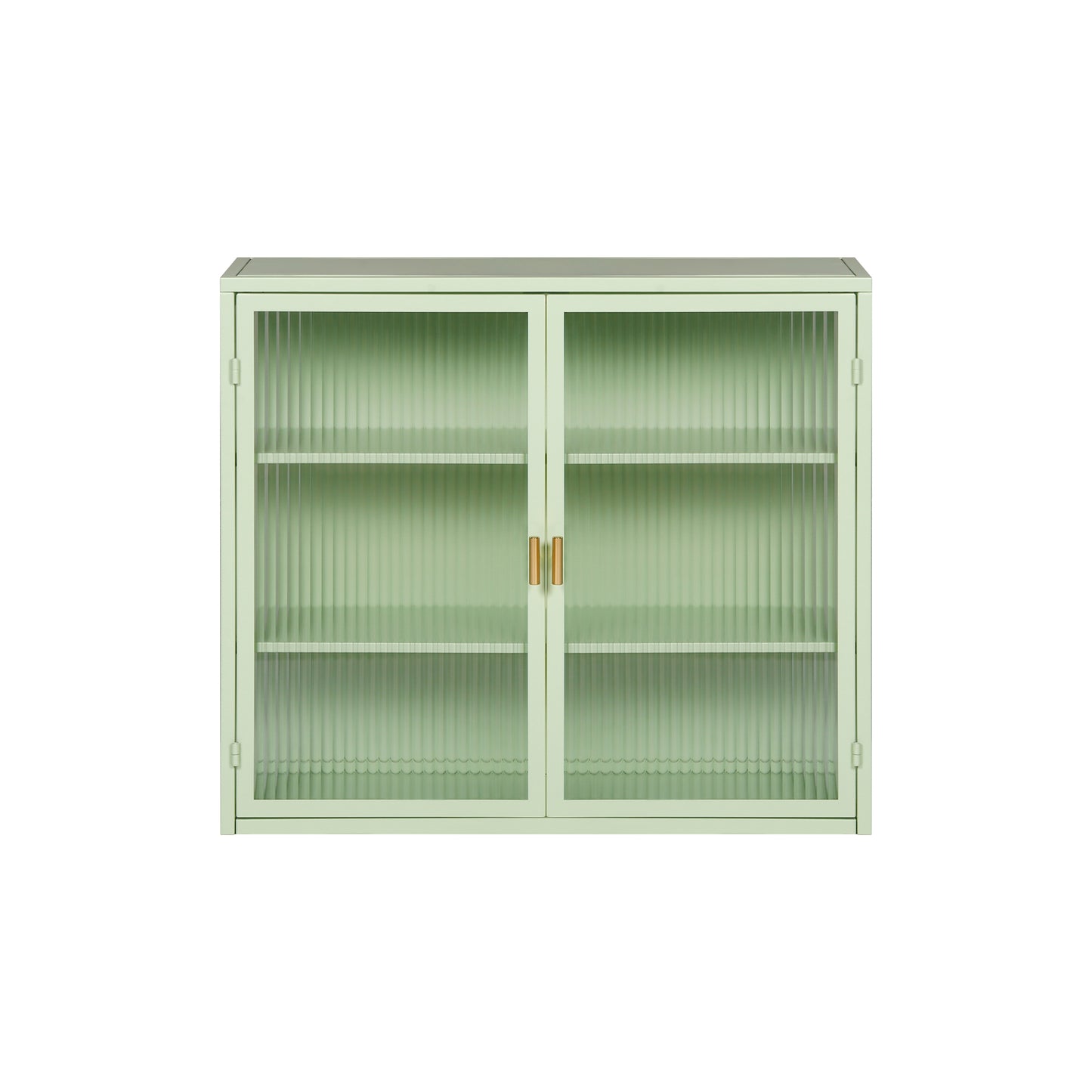 Modern Two-Door Glass Wall Cabinet with Three-Tier Storage for Entryway Living Room Bathroom Dining Room Mint Green
