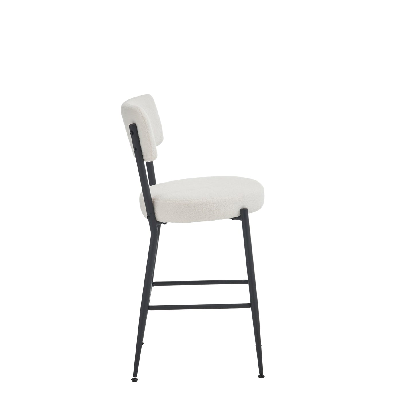 Beige Modern Teddy Fabric Bar Stools Set of 2 Stylish Metal Base High Seating for Kitchen Dining Living Room