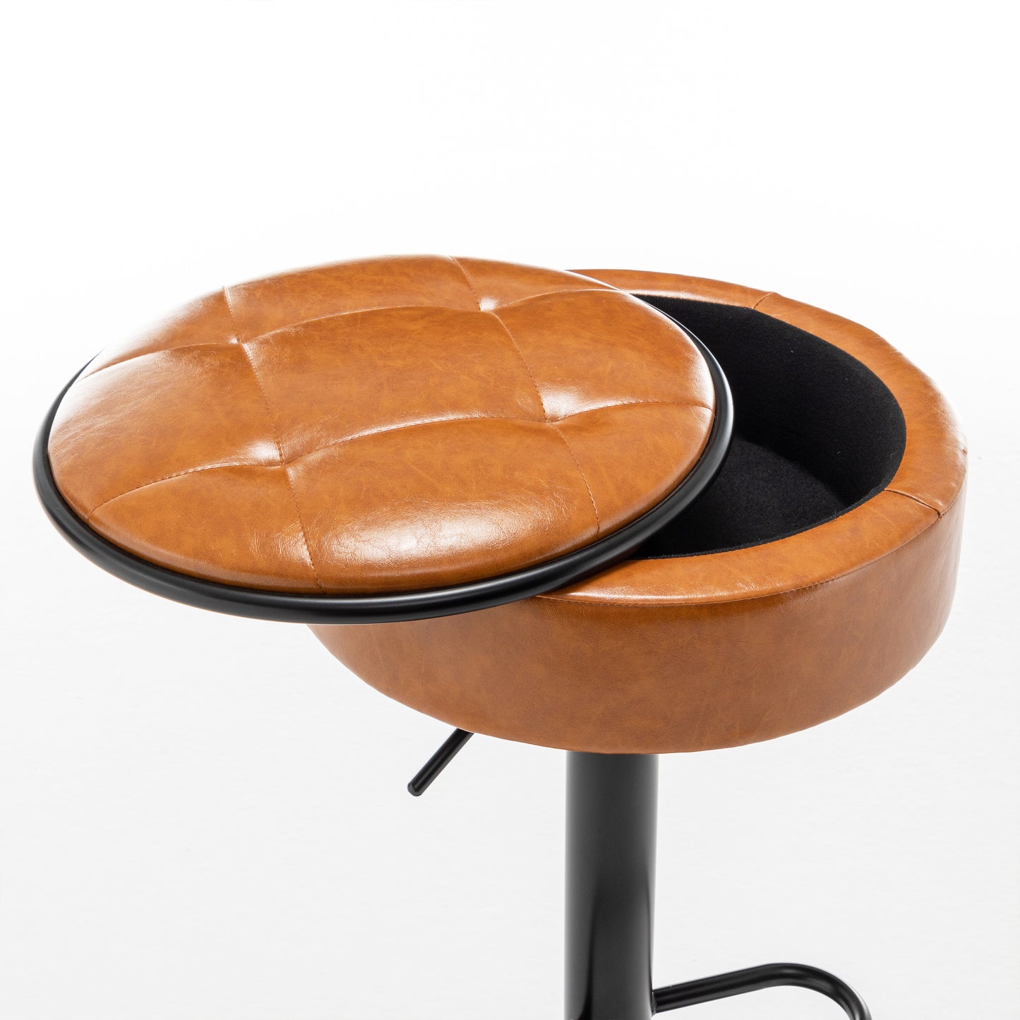 Adjustable Brown Faux Leather Bar Stool Set of 2 360° Swivel Armless Counter Height Chairs for Kitchen Dining Living Room