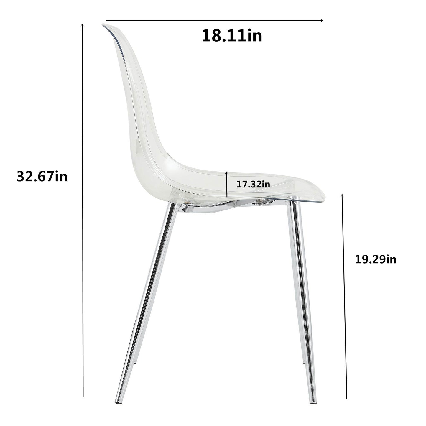 Modern Minimalist Transparent Dining Chair Set 6pcs Armless Nordic Makeup Stool with Silver Plated Metal Legs