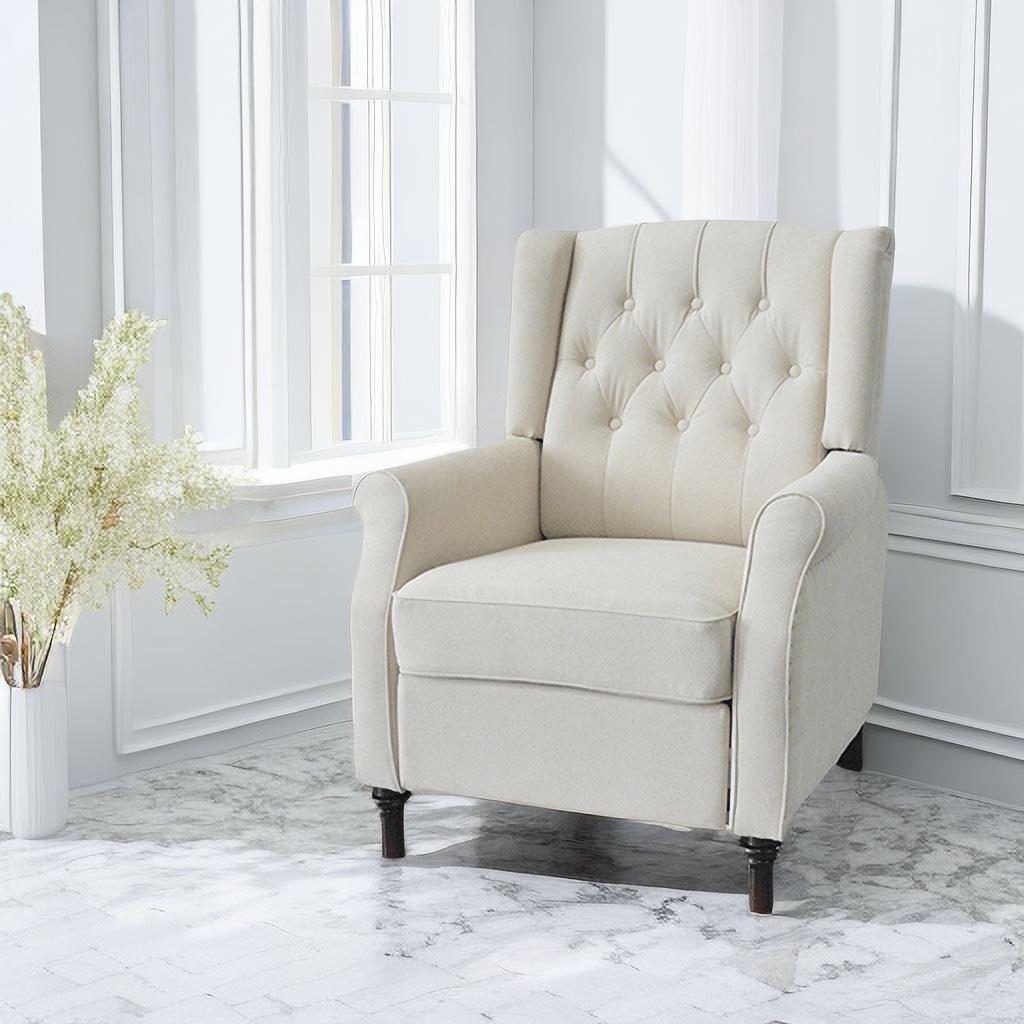 Modern Beige Reclining Armchair with Adjustable Back and Padded Cushion for Living Room and Bedroom