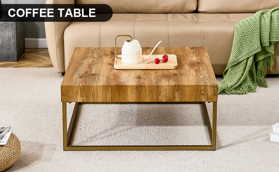 Modern Rectangular Coffee Table Dining Table MDF Top Metal Legs 31.5 Inch Suitable for Restaurants Living Rooms