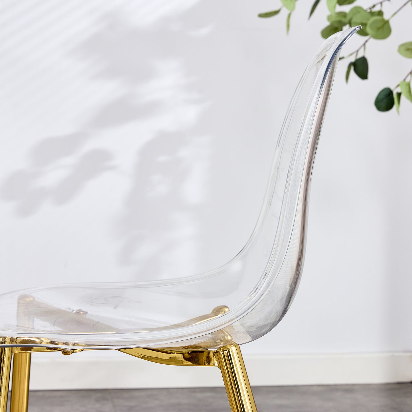 Modern Minimalist Transparent Dining Chair Set with Gold-Plated Metal Legs - Nordic Armless Crystal Makeup Stools 6-Piece TW-1200