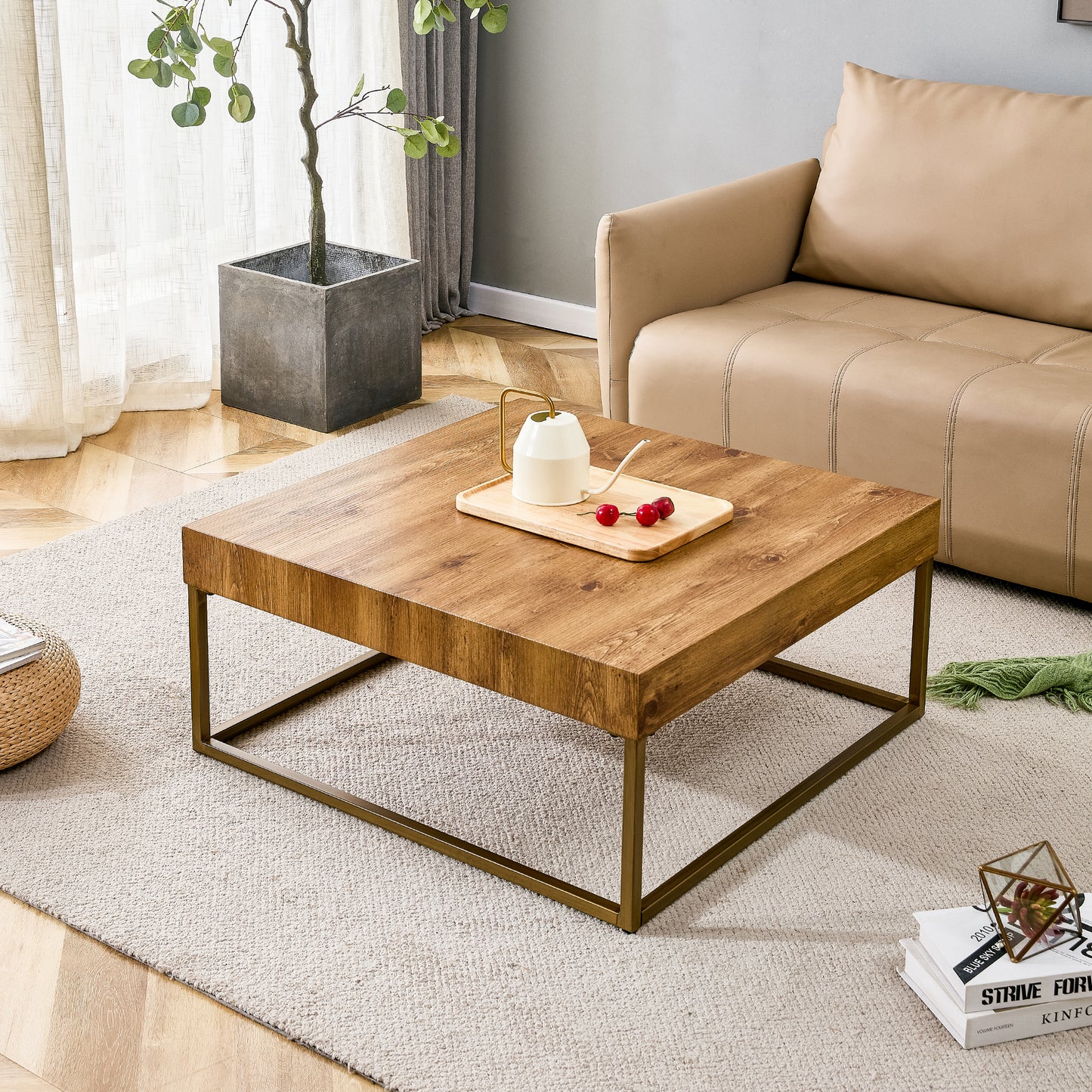 Modern Rectangular Coffee Table Dining Table MDF Top Metal Legs 31.5 Inch Suitable for Restaurants Living Rooms