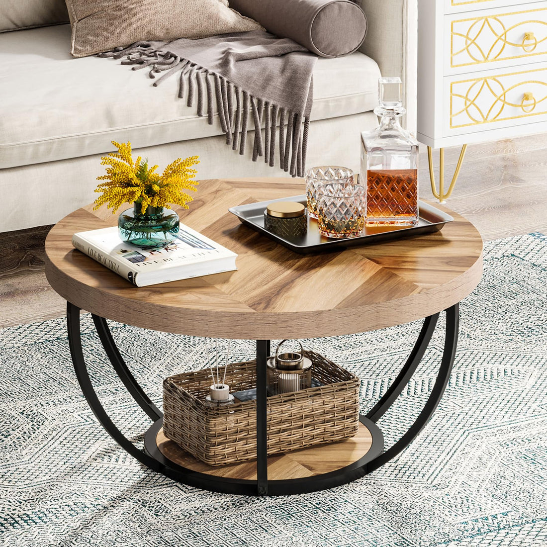 Elevate Your Living Space with the Industrial Charm of a 2-Tier Circle Coffee Table