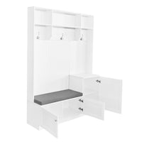 Elegant Hall Tree with Storage Bench and Cushion Modern Coat Rack with Hooks for Entryways White