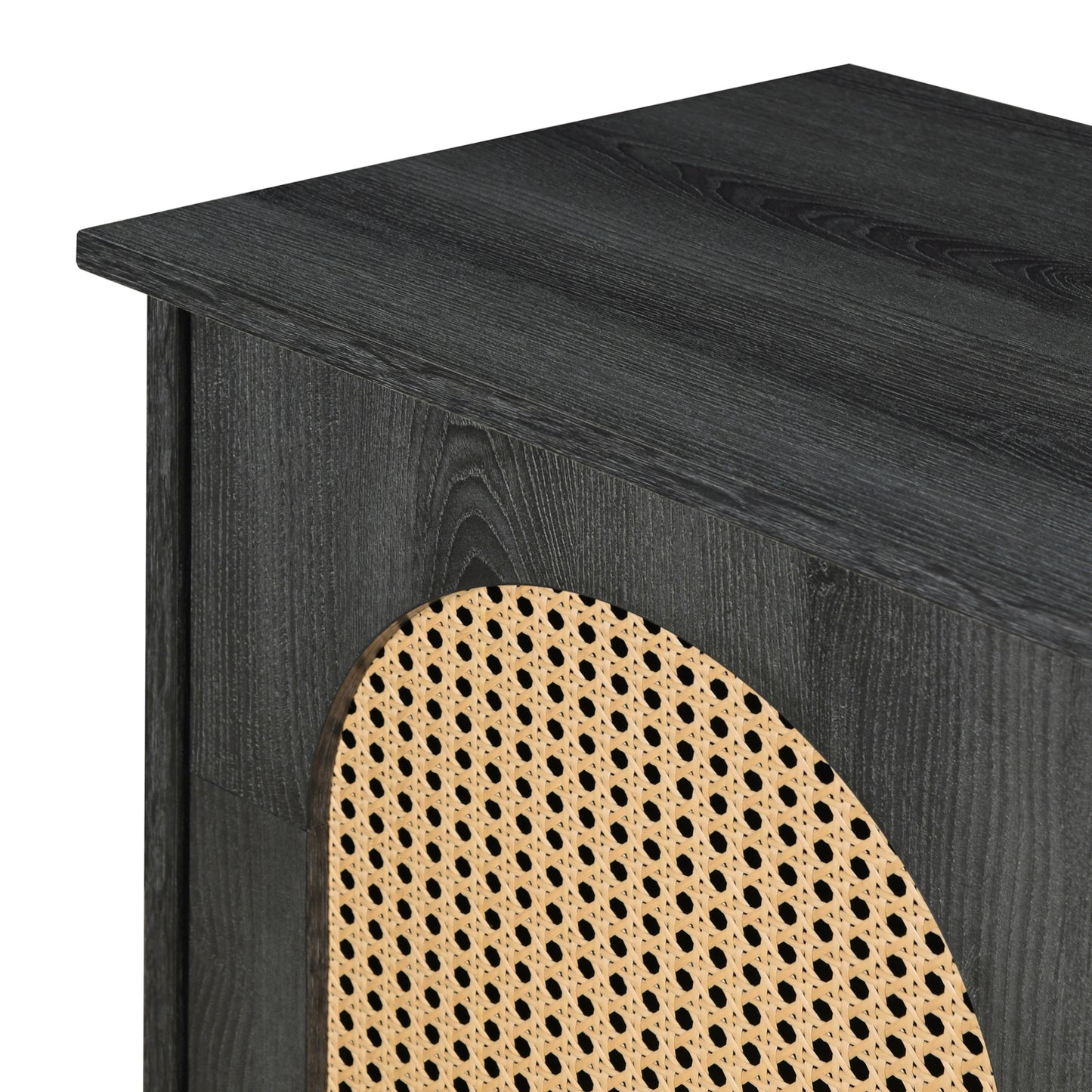 Retro 3-Door Accent Cabinet with Rattan Doors and Metal Handles for Living Room and Hallway Antique Black