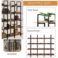 5 Tier Open Bookshelf Vintage Industrial Style Metal Frame MDF Board Home Office Storage Shelf
