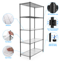 5 Tier Heavy Duty Wire Shelving Unit 72 Inch Height Adjustable Storage Rack for Kitchen Garage Office Organization