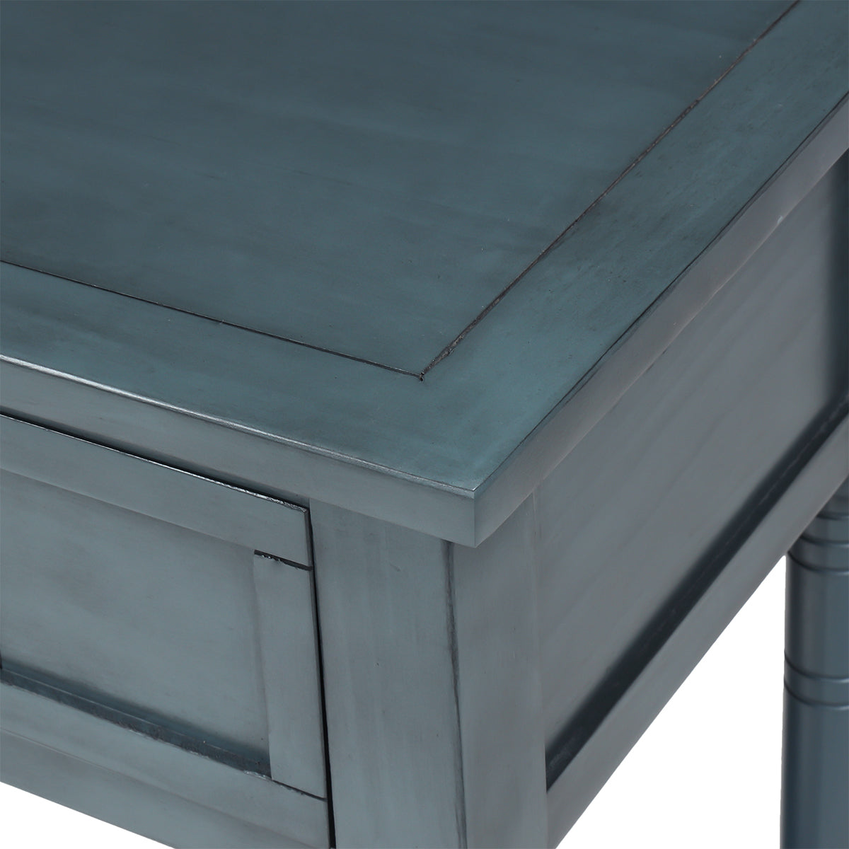 Traditional Console Table with Two Drawers and Bottom Shelf in Navy Finish