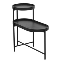 2-Tier Black Side Table with Storage for Living Room Metal Frame Wooden End Table Sofa Table