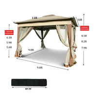 Outdoor 11x11 Ft Pop Up Gazebo Canopy with Zipper Netting, 2-Tier Soft Top Tent for Patio, Backyard, Garden & Camping - Coffee Color