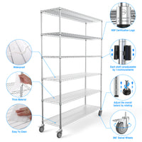 6 Tier Wire Shelving Unit 6000 LBS Heavy Duty Adjustable Metal Garage Storage Shelves with Wheels Chrome Finish