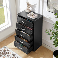 Modern 5 Tier Chest of Drawers with Metal Pulls for Bedroom Living Room Organizer Black 25.2L x 15.8W x 43.5H