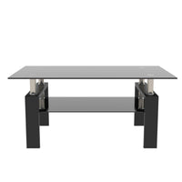 Modern Rectangle Black Glass Coffee Table Clear Center Table for Living Room Stylish Furniture