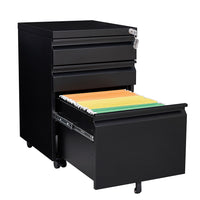 3-Drawer Mobile File Cabinet with Lock for Legal Letter Size Office Storage Pre-Assembled Metal Under Desk Black