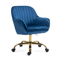 360 degree  Dark Blue Velvet Swivel Chair High Back Adjustable Office Chair Golden Base