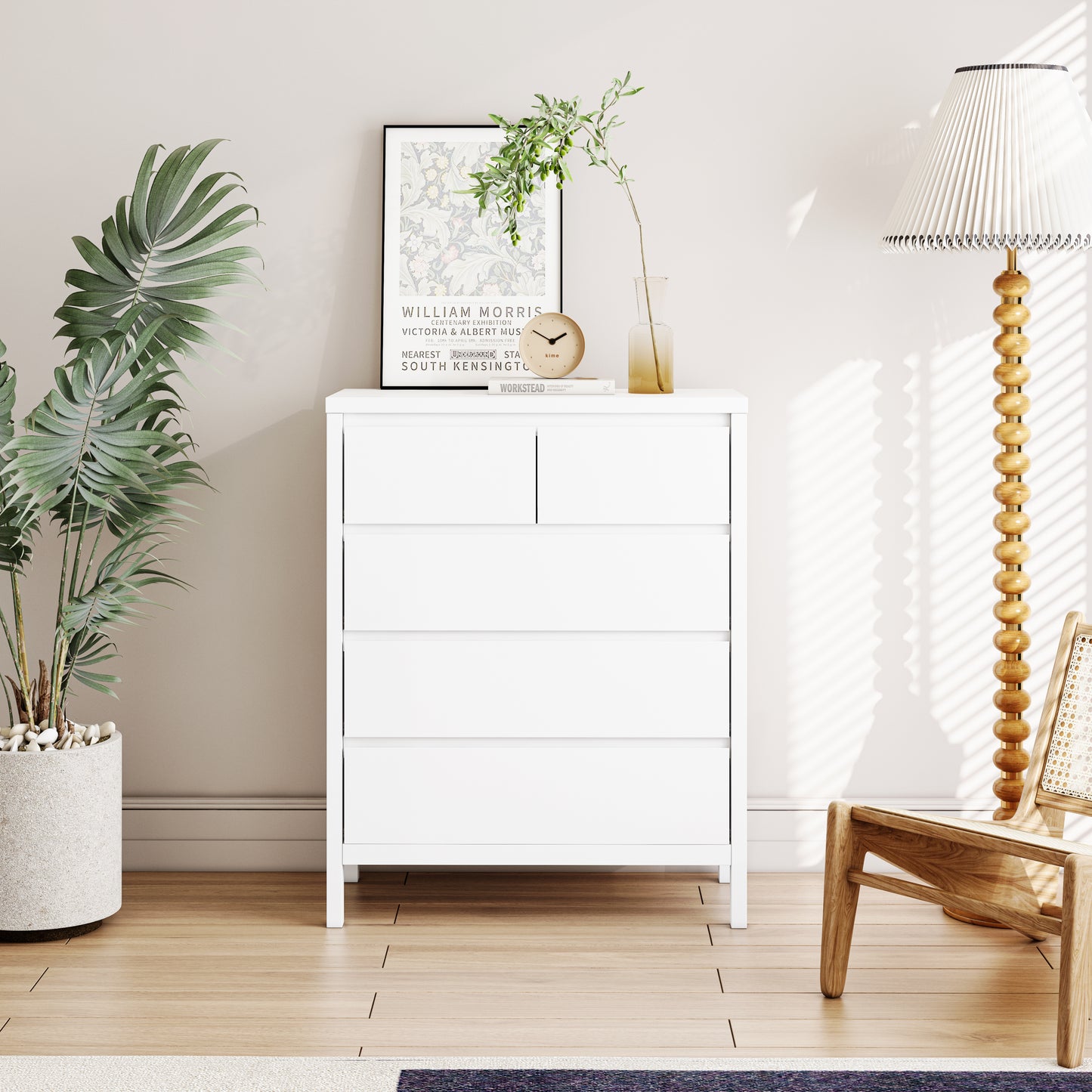 4-Tier 5-Drawer MDF Storage Cabinet for Bedroom Living Room Dining Room Hallways White