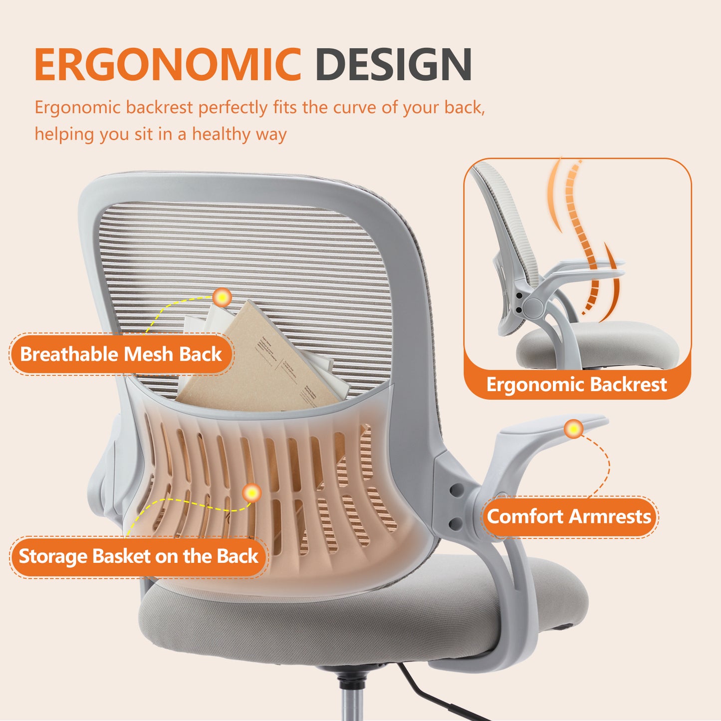 Ergonomic High Desk Chair with Flip-up Armrests Adjustable Tall Office Chair for Comfort and Support