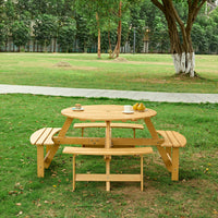 8 Person Round Picnic Table with Built-in Benches and Umbrella Hole for Garden Backyard Patio