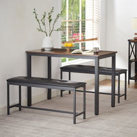 Industrial Rustic Dining Table Set with 2 PU Upholstered Benches for Kitchen and Living Room 43.3L x 23.6W x 29.9H