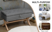 35 Inch Button-Tufted Linen Storage Ottoman Bench Stylish Storage Solution for Living Room Bedroom Entryway