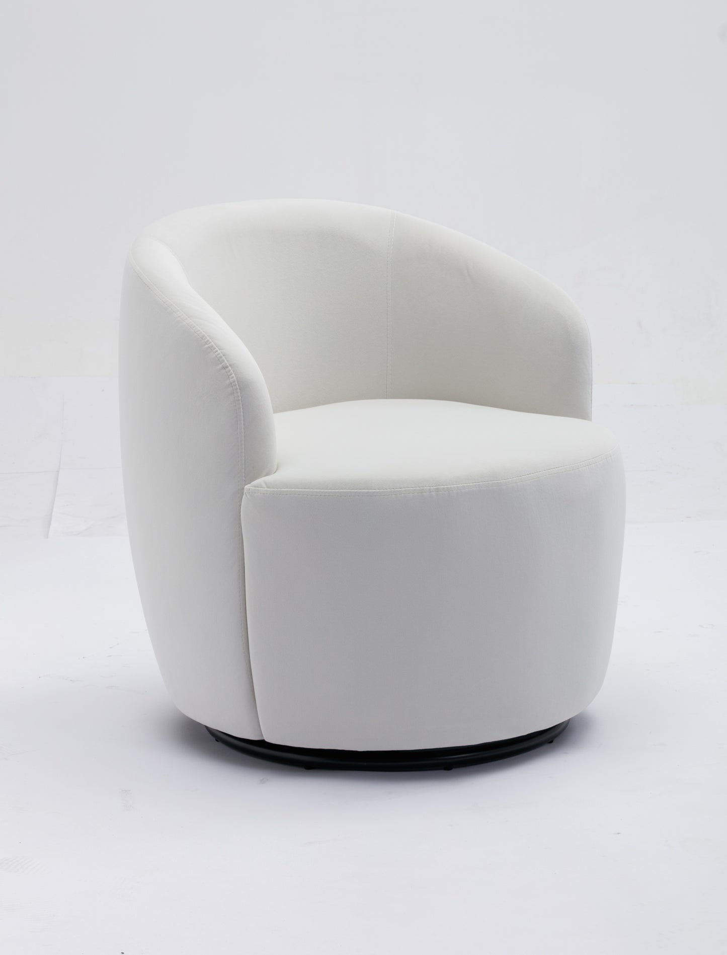 Velvet Fabric Swivel Accent Armchair Barrel Chair with Black Metal Ring Base White