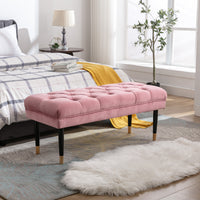 Tufted Velvet Ottoman Bench Modern Upholstered Footstool with Metal Legs for Living Room Entryway Bedroom Pink