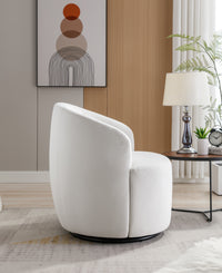 Velvet Fabric Swivel Accent Armchair Barrel Chair with Black Metal Ring Base White