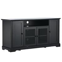 TV Stand for 65 Inch TV with Adjustable Panels and 2 Tempered Glass Doors Open Style Cabinet Sideboard for Living Room Black