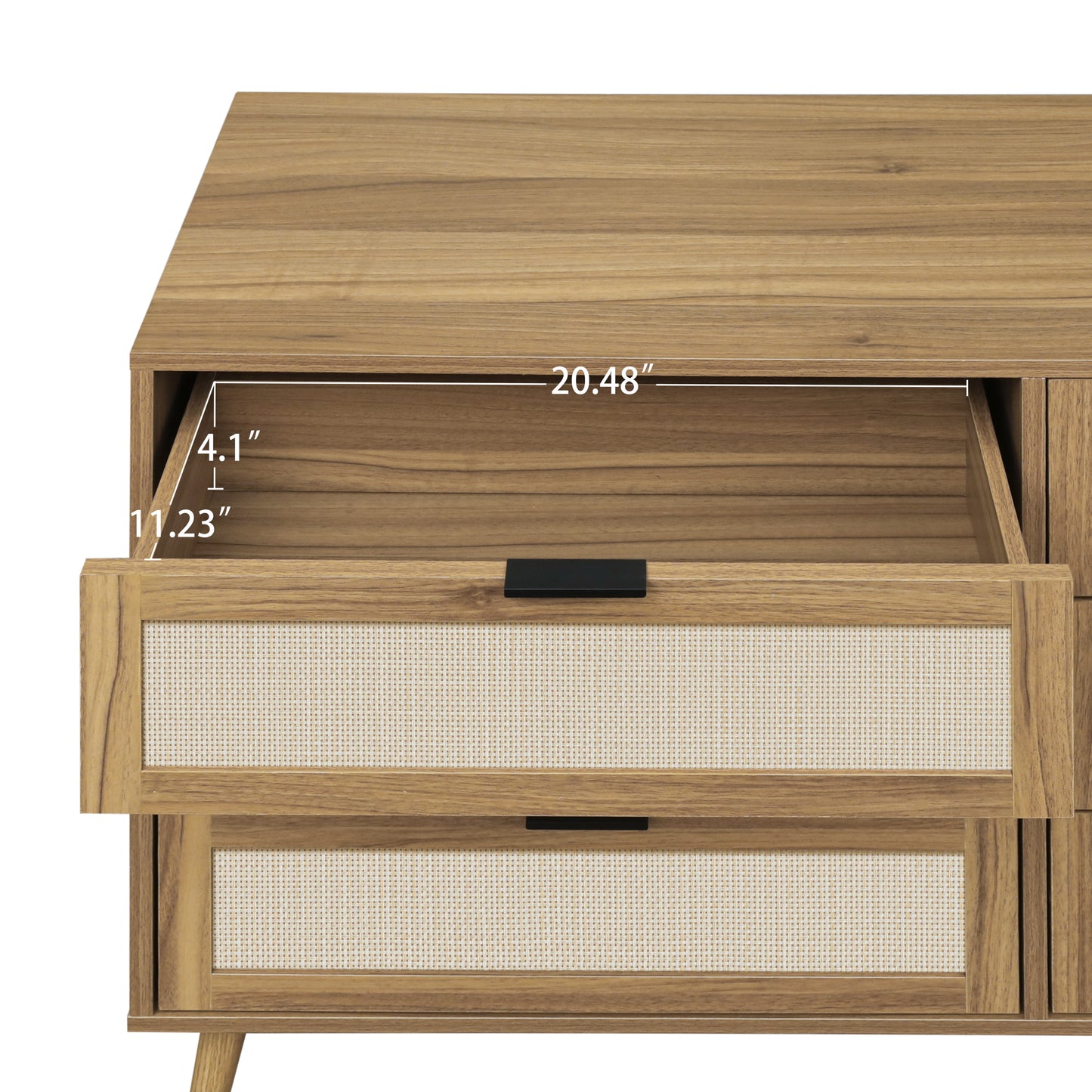 Modern 6 Drawer Wood Dresser Cabinet in Walnut Finish for Bedroom Storage