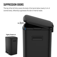 13 Gallon 50L Kitchen Foot Pedal Soft Close Trash Can Stainless Steel Rectangular Bin with 30 Garbage Bags Black