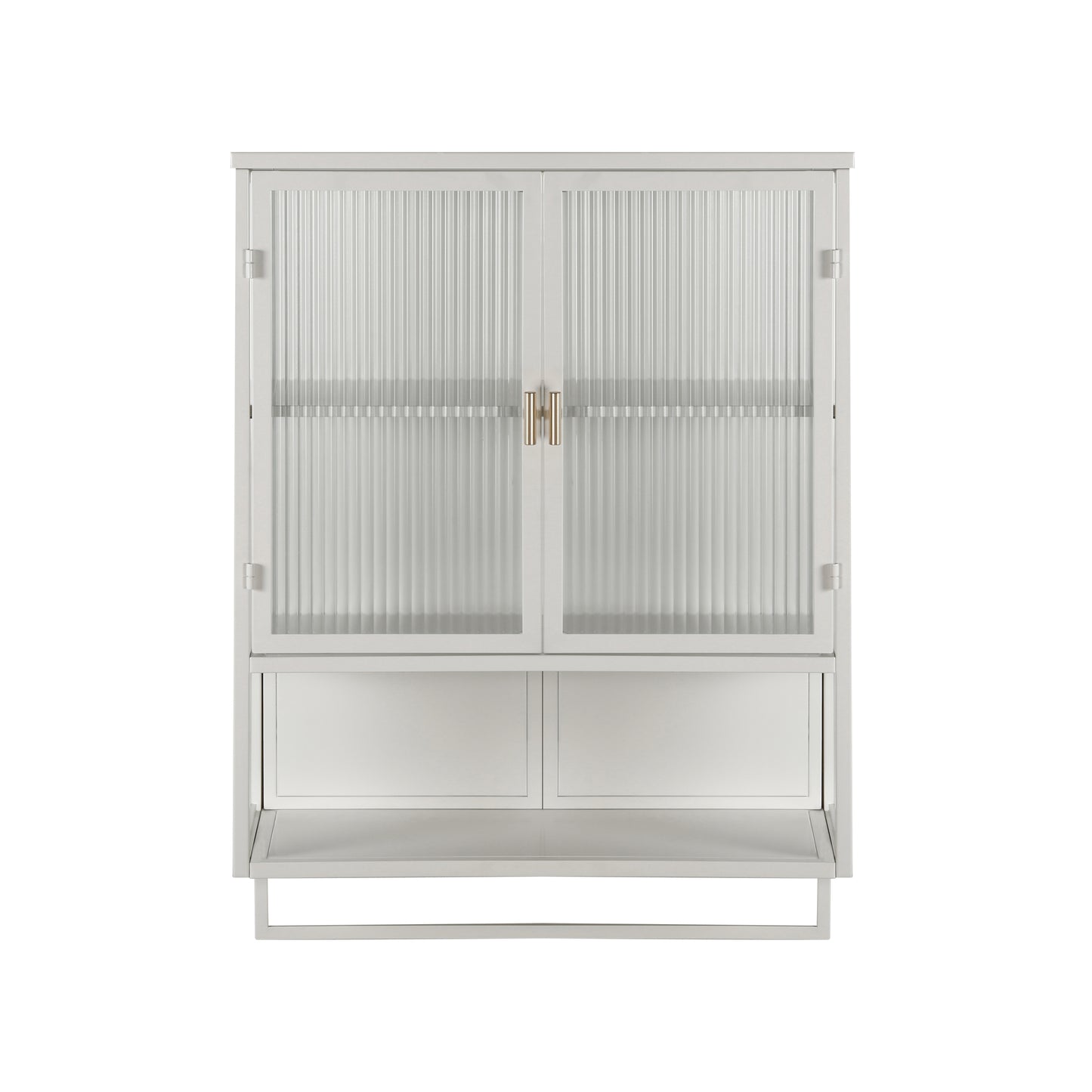 Modern Two-Door Wall Cabinet with Enclosed Storage Open Shelf and Towel Rack for Entryway Living Room Bathroom Dining Room 23.62 inches