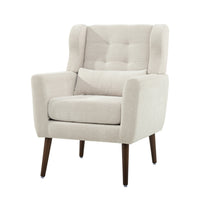 Modern Accent Chair Upholstered Foam Filled Comfy Reading Chair Mid Century Chenille Fabric Lounge Armchair for Living Room Bedroom Beige